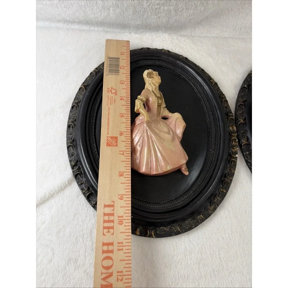 Vintage Chalkware 3D Wall Plaques Pair Mid Century Victorian Courting Couple GVC